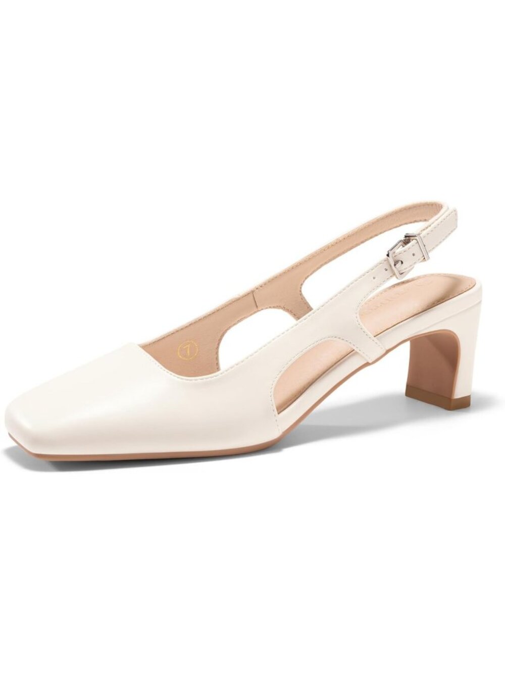 Women's Beige Pu Closed Square Toe Slingback Chunky Low Heels Party Pumps Shoes
